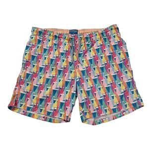 Michaels Mens Sailboat Print Swim Trunks Multicolor Mesh Lined Size Medium USA